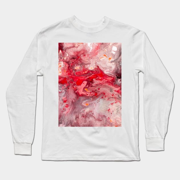 Pink Red Liquid Marble Abstract Painting Artwork Long Sleeve T-Shirt by NewburyBoutique